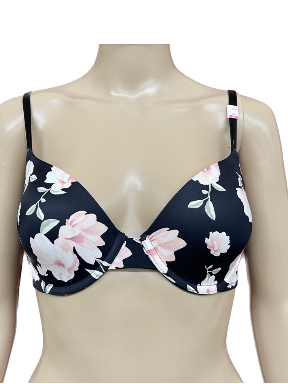 NWT Victoria's Secret PINK Black Floral Wear Everywhere T-Shirt Bra 34B